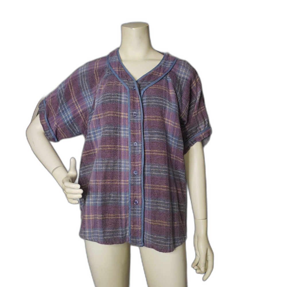 Vintage 90's CONTEMPO CASUALS Short Sleeve Flannel Shirt Top Womens Size Medium - Picture 5 of 5